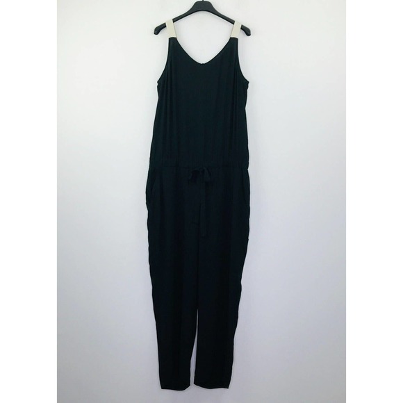 Eileen Fisher Women's Large Jumpsuit Black Silk Sleeveless Blouson Straight H13 - Picture 1 of 5